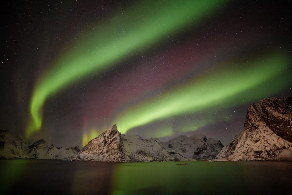 Northern lights over the mountains