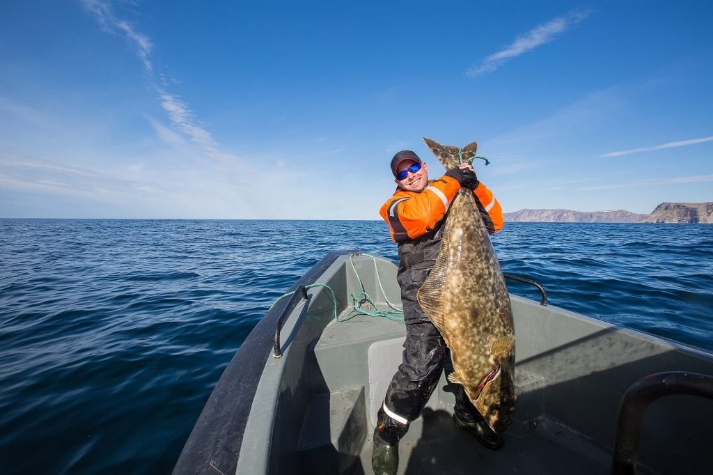 Halibut fishing at sea